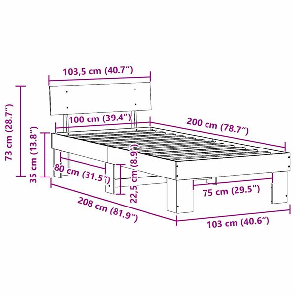 vidaXL Σκελετός Κρεβατιού Καφέ 100 x 200 cm Μασίφ ξύλο πεύκου