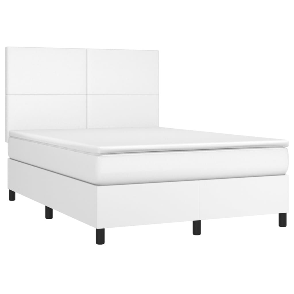 vidaXL Κρεβάτι Boxspring με Στρώμα Λευκό 140x200εκ.από Συνθετικό Δέρμα