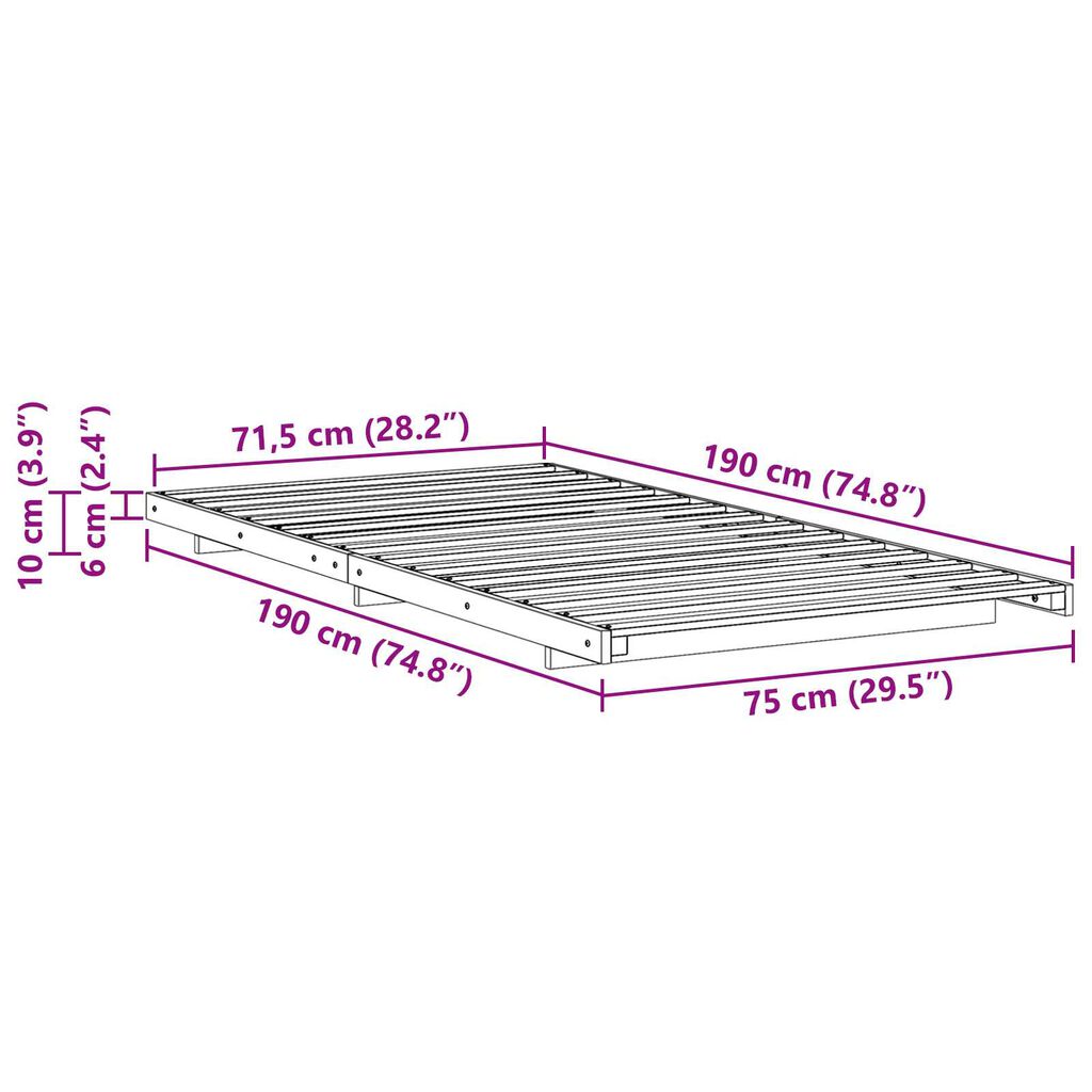 vidaXL Κρεβάτι δαπέδου Καφέ 75 x 190 cm Μασίφ ξύλο πεύκου