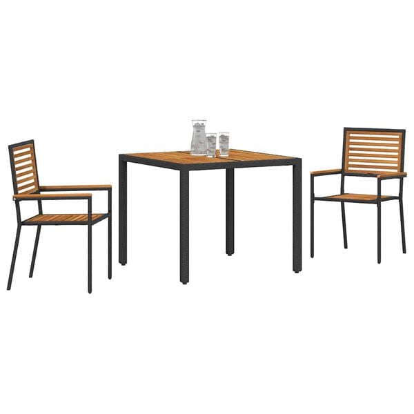 vidaXL Σέτ φαγητού για κήπο 3 pcs Μαύρο 90 x 90 x 75 cm