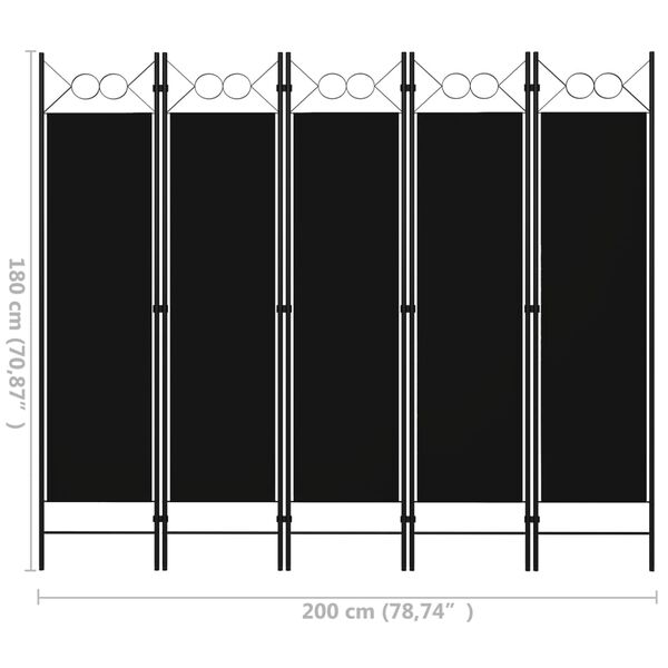vidaXL Διαχωριστικό Δωματίου με 5 Πάνελ Μαύρο 200 x 180 εκ.