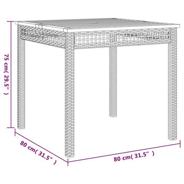 vidaXL Τραπέζι Κήπου Μαύρο 80x80x75 εκ. Συνθετικό Ρατάν & Ξύλο Ακακίας