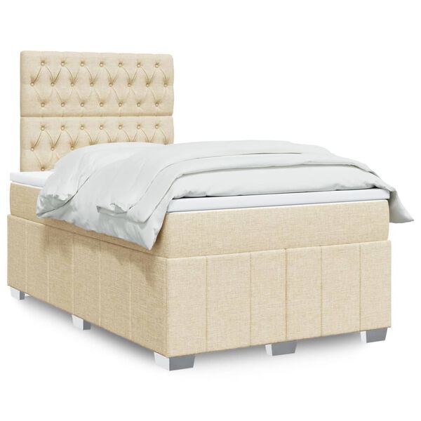 vidaXL Κρεβάτι Boxspring με Στρώμα Κρεμ 120x190 εκ. Υφασμάτινο