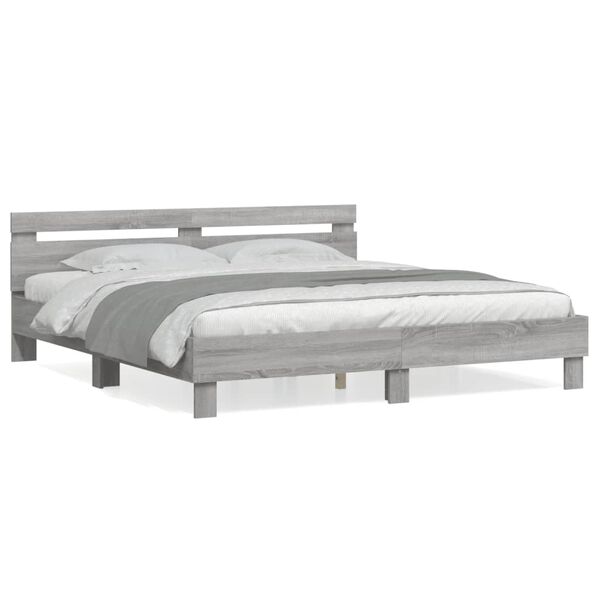 vidaXL Πλαίσιο Κρεβατιού με Κεφαλάρι Γκρι Sonoma 200x200εκ. Επεξ. Ξύλο
