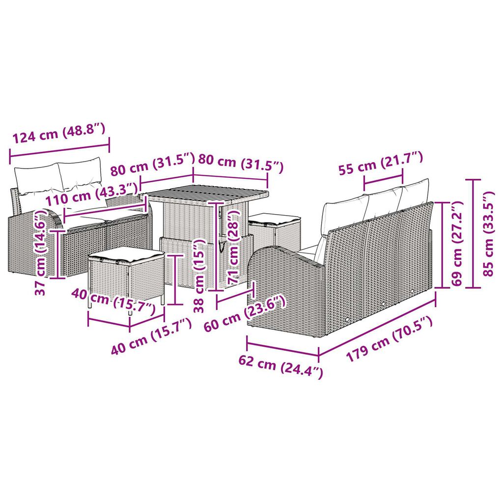vidaXL Σετ Καναπέ Κήπου 8 pcs Μπεζ, Ανοιχτό Γκρι 80 x 80 x 71 cm