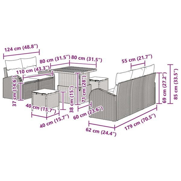 vidaXL Σετ Καναπέ Κήπου 8 pcs Μπεζ, Ανοιχτό Γκρι 80 x 80 x 71 cm
