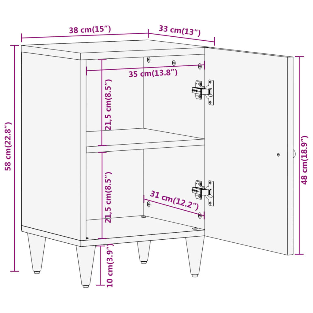 vidaXL Ντουλάπι Μπάνιου 38 x 33 x 58 εκ. από Μασίφ Ξύλο Μάνγκο