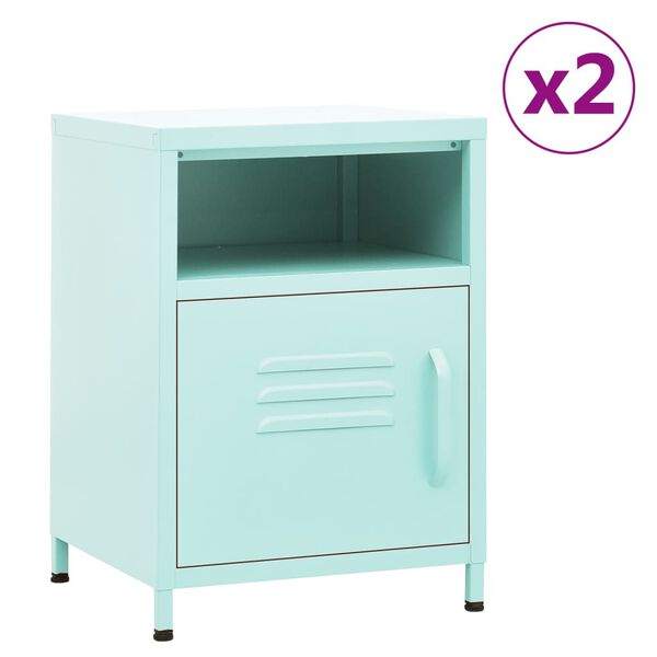 vidaXL Κομοδίνα 2 τεμ. Χρώμα Μέντας 35 x 35 x 51 εκ. Ατσάλινα