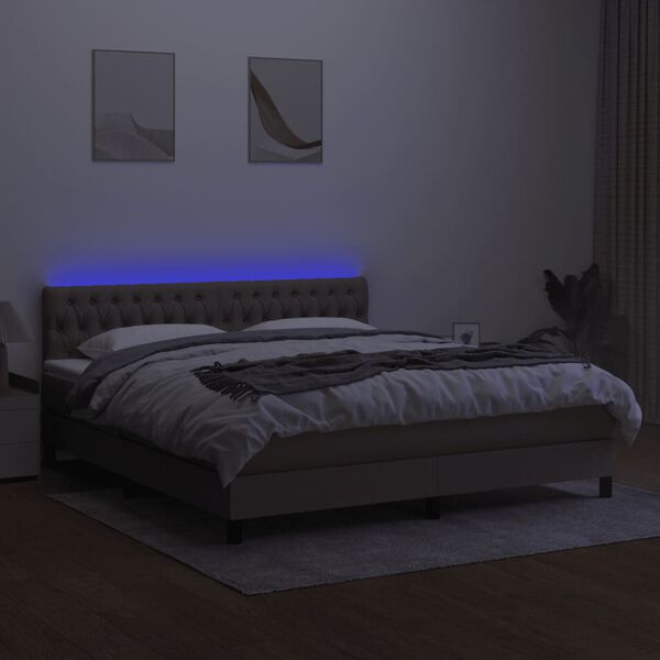 vidaXL &Kappa;&rho;&epsilon;&beta;ά&tau;&iota; Boxspring &mu;&epsilon; &Sigma;&tau;&rho;ώ&mu;&alpha; & LED Taupe 160x200 &epsilon;&kappa;. &Upsilon;&phi;&alpha;&sigma;&mu;ά&tau;&iota;&nu;&omicron;