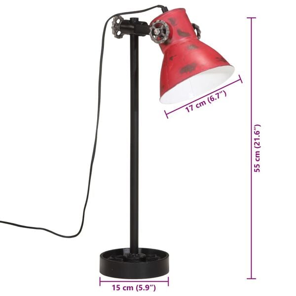 vidaXL Φωτιστικό Γραφείου 25 W Αντικέ Κόκκινο 15x15x55 εκ. Ε27