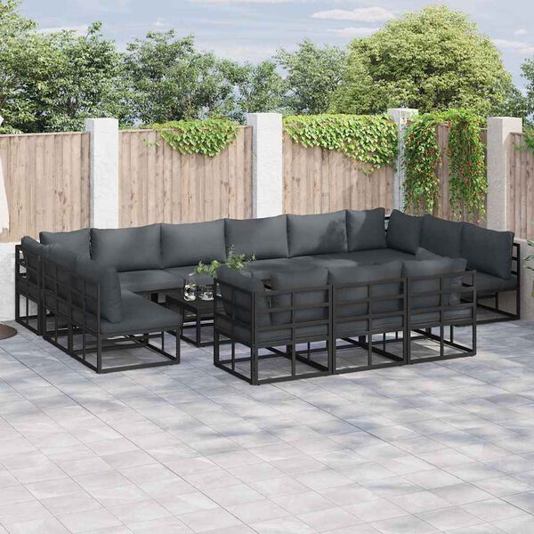 vidaXL Σετ Καναπέ Κήπου με μαξιλάρι 13 pcs Μαύρο Αλουμίνιο