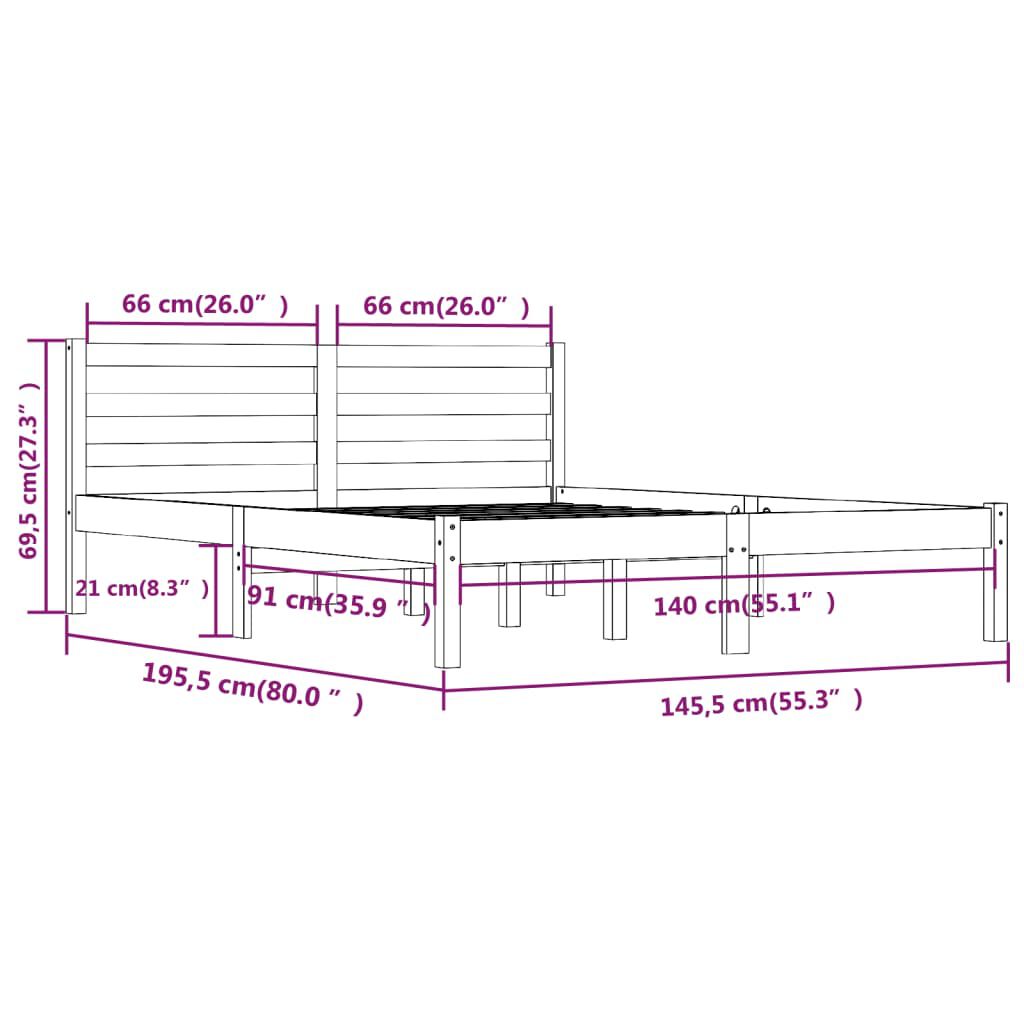 vidaXL Πλαίσιο Κρεβατιού Λευκό 140 x 190 εκ. από Μασίφ Ξύλο Πεύκου