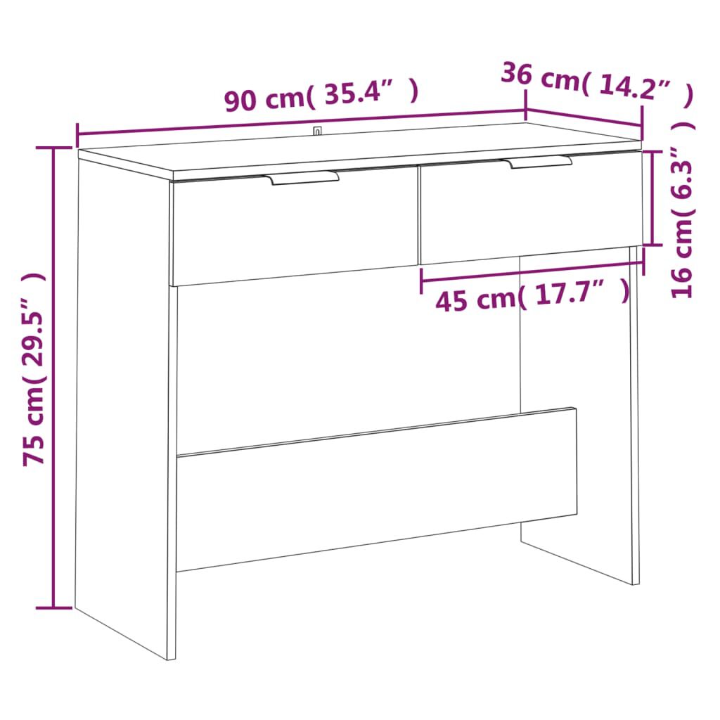 vidaXL Τραπέζι Κονσόλα Μαύρο 90 x 36 x 75 εκ. Επεξεργασμένο Ξύλο