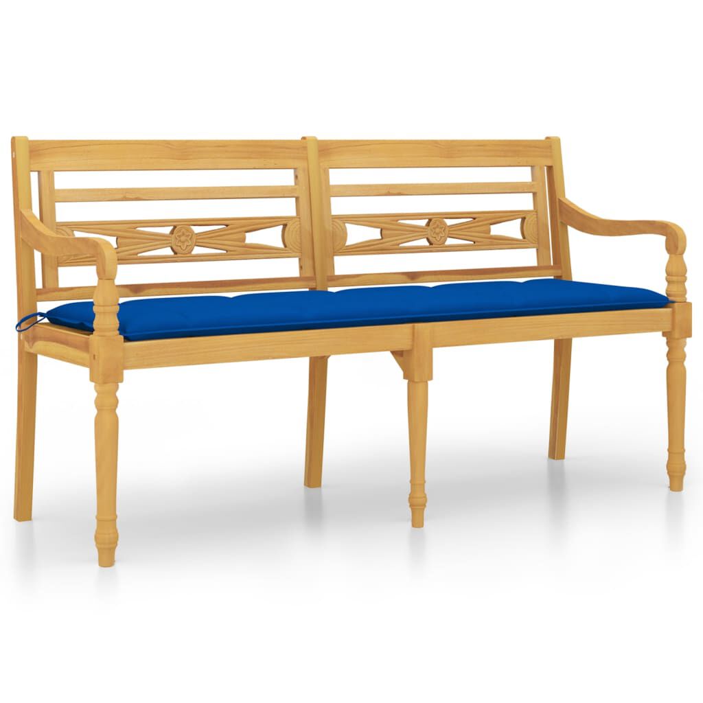 vidaXL Παγκάκι Batavia 150 εκ. από Μασίφ Ξύλο Teak με Μπλε Μαξιλάρι