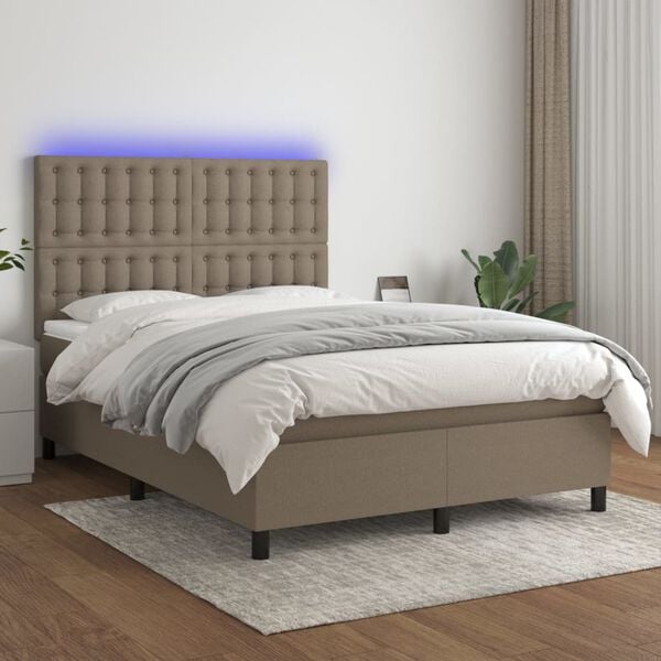 vidaXL &Kappa;&rho;&epsilon;&beta;ά&tau;&iota; Boxspring &mu;&epsilon; &Sigma;&tau;&rho;ώ&mu;&alpha; & LED Taupe 140x200 &epsilon;&kappa;. &Upsilon;&phi;&alpha;&sigma;&mu;ά&tau;&iota;&nu;&omicron;