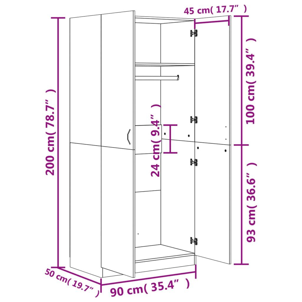 vidaXL Ντουλάπα Χρώμα Sonoma Δρυς 90 x 52 x 200 εκ. από Επεξ. Ξύλο