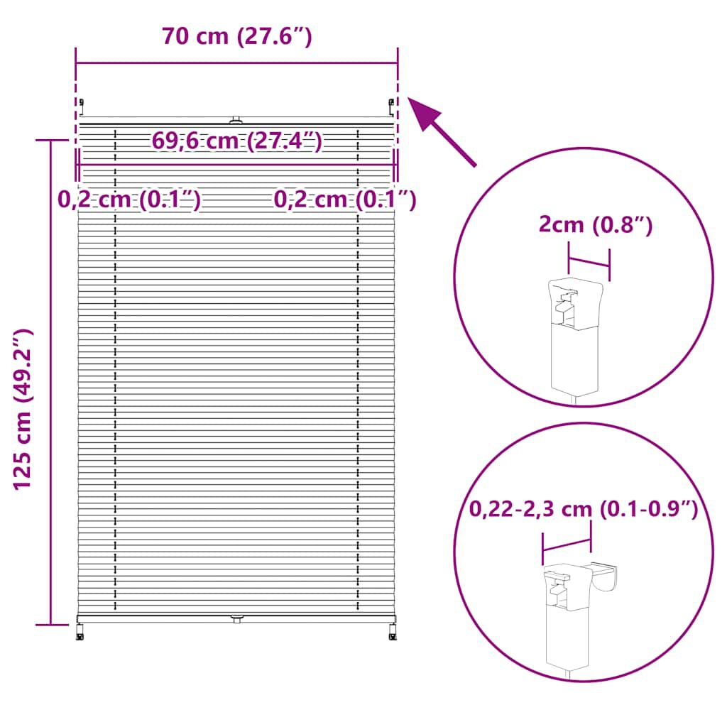 Πλισέ ρόλερ σκίασης 70x125cm Λευκό