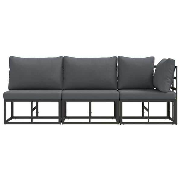vidaXL Εξωτερικά Έπιπλα με μαξιλάρι με μαξιλάρι 3 pcs Μαύρο Αλουμίνιο