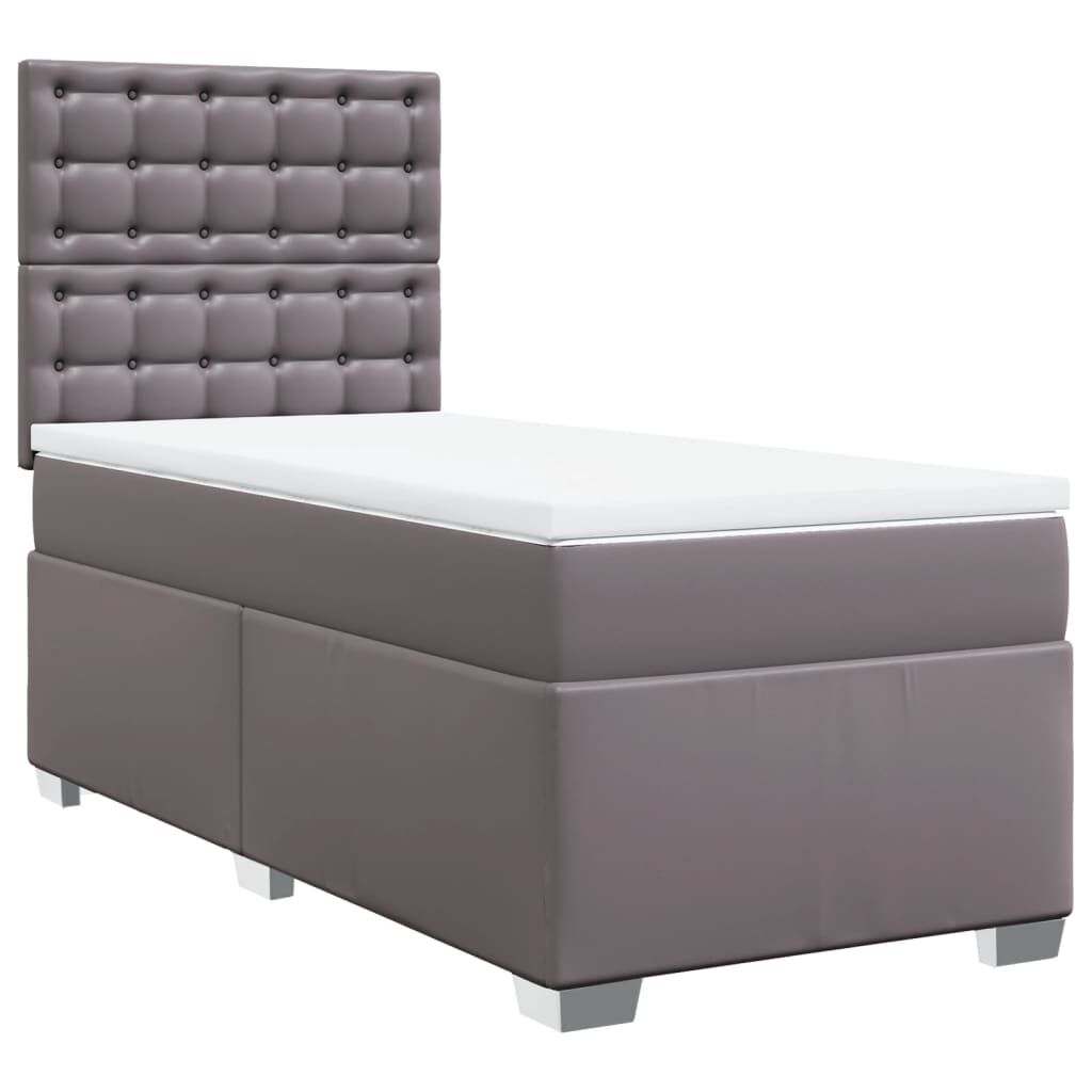 vidaXL Κρεβάτι Boxspring με Στρώμα Γκρι 90x200 εκ. από Συνθετικό Δέρμα