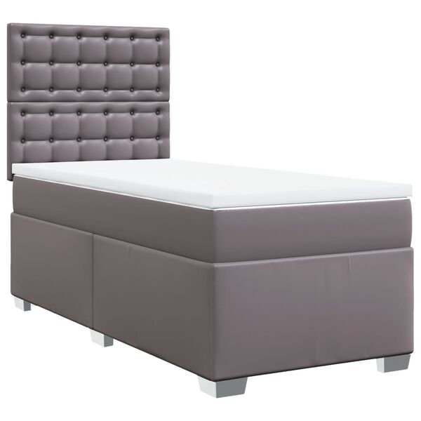 vidaXL Κρεβάτι Boxspring με Στρώμα Γκρι 90x200 εκ. από Συνθετικό Δέρμα