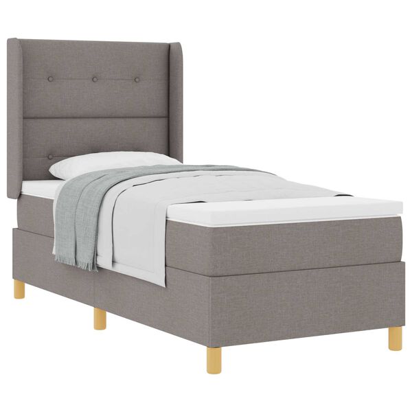 vidaXL Κρεβάτι Box Spring με Στρώμα Ταπέ Ανοιχτό 90x200 εκ. Ύφασμα