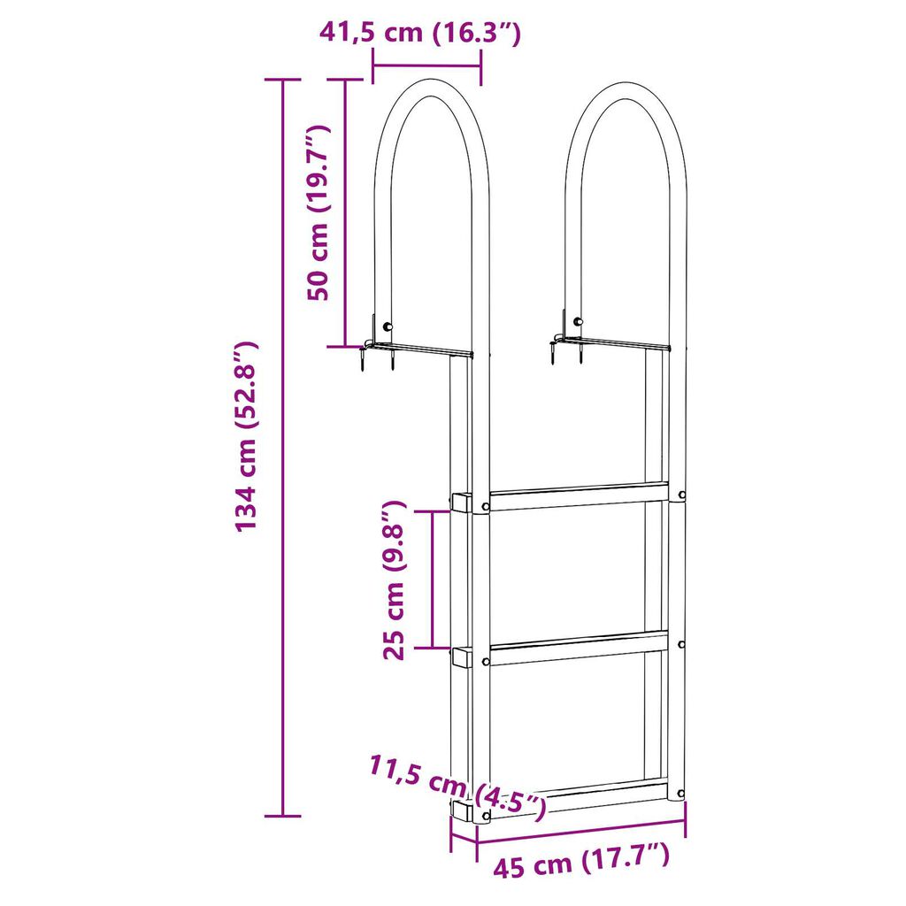 vidaxl Σκάλα ντόκ Ασημί 45 x 11.5 x 134 εκ Αλουμίνιο