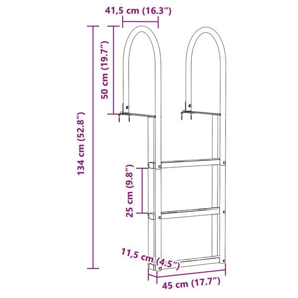 vidaxl Σκάλα ντόκ Ασημί 45 x 11.5 x 134 εκ Αλουμίνιο