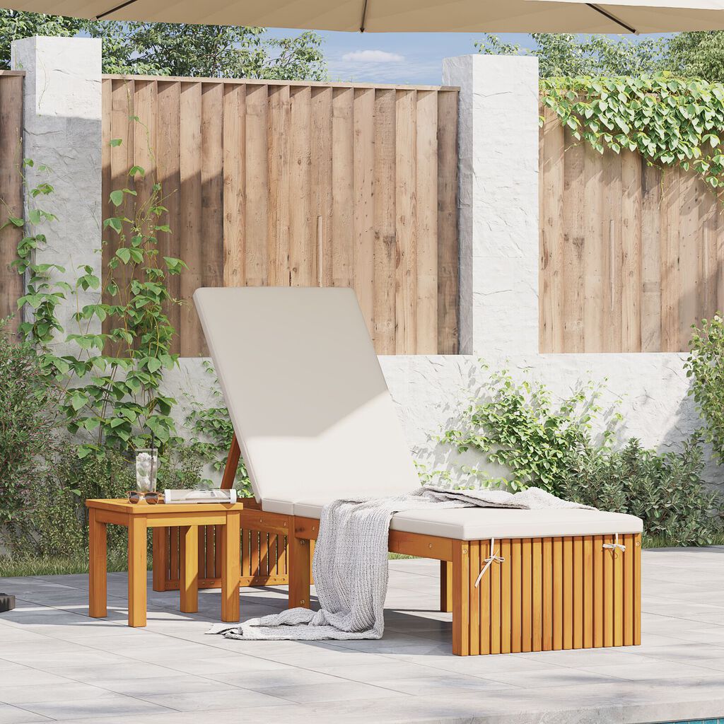 vidaXL Ξαπλώστρα με μαξιλάρι Καφέ 200 x 55 x 94εκ Μασίφ ξύλο ακακίας