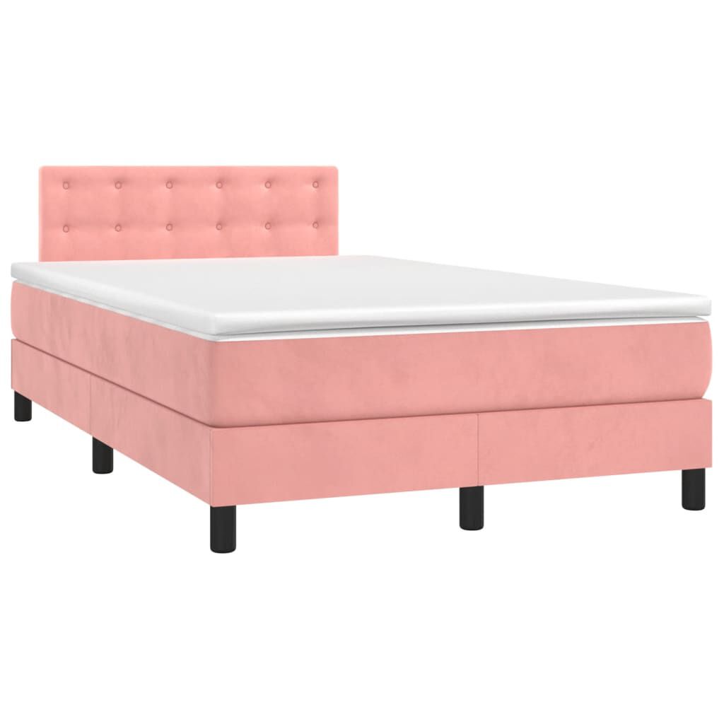 vidaXL Κρεβάτι Boxspring με Στρώμα Ροζ 120x200 εκ. Βελούδινο