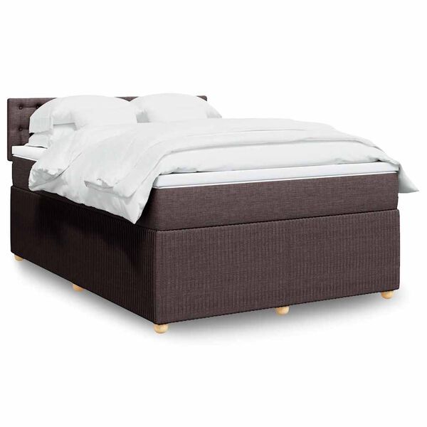 vidaXL Κρεβάτι Boxspring με Στρώμα Σκούρο Καφέ 140x190 εκ. Υφασμάτινο