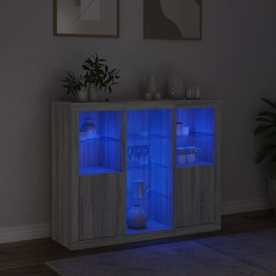 vidaXL Μπουφέδες με Φώτα LED 3 τεμ. Γκρι Sonoma από Επεξεργασμένο Ξύλο