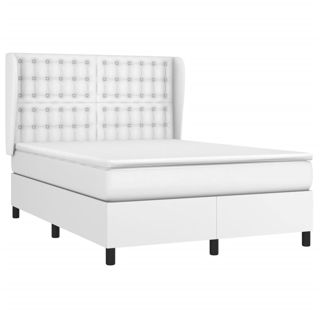 vidaXL Κρεβάτι Boxspring με Στρώμα Λευκό 140x190εκ.από Συνθετικό Δέρμα
