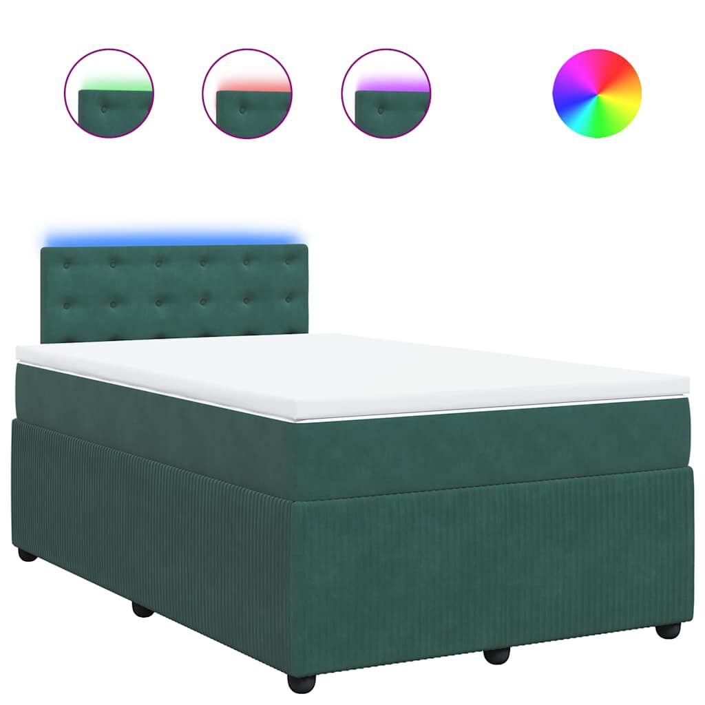 vidaXL Κρεβάτι Boxspring με Στρώμα Σκούρο Πράσινο 120x190εκ. Βελούδινο