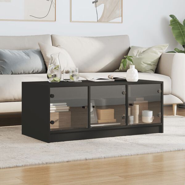vidaXL Τραπεζάκι Σαλονιού Μαύρο 102x50x42 εκ. με Γυάλινες Πόρτες