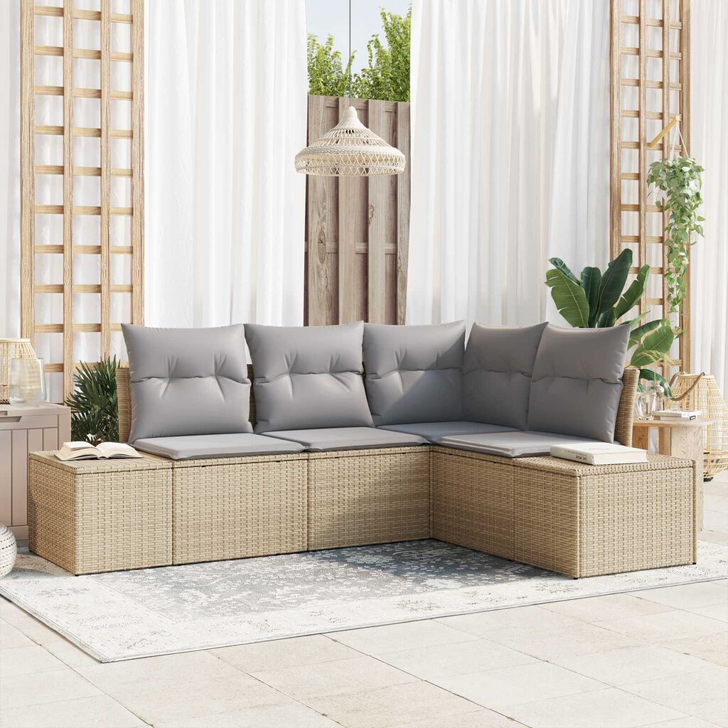 vidaXL Σετ Καναπέ Κήπου με μαξιλάρι 4 pcs Μπέζ και Ανοιχτό Γκρι