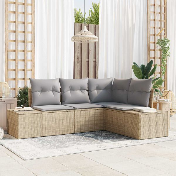 vidaXL Σετ Καναπέ Κήπου με μαξιλάρι 4 pcs Μπέζ και Ανοιχτό Γκρι