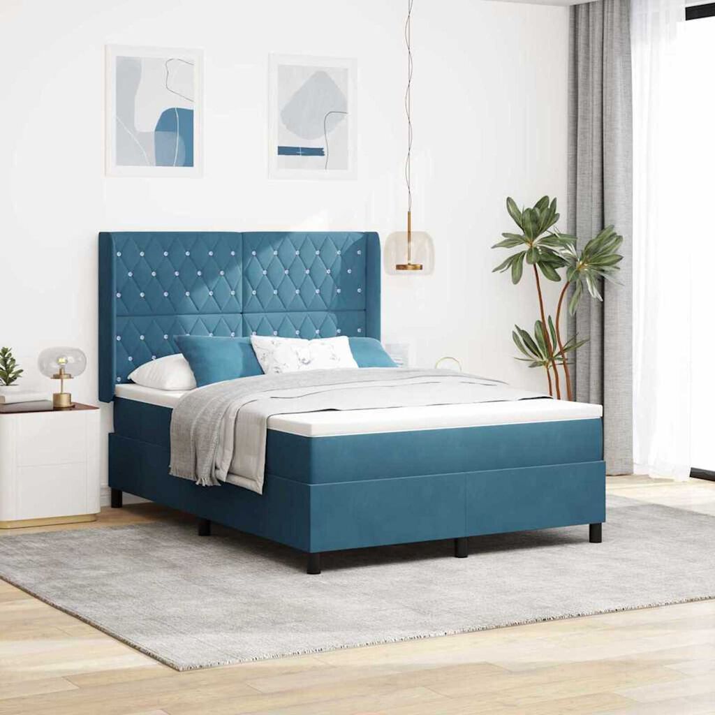vidaXL Κρεβάτι με ελατήρια με κεφαλάρι Μπλε 160 x 200 cm Βελούδο