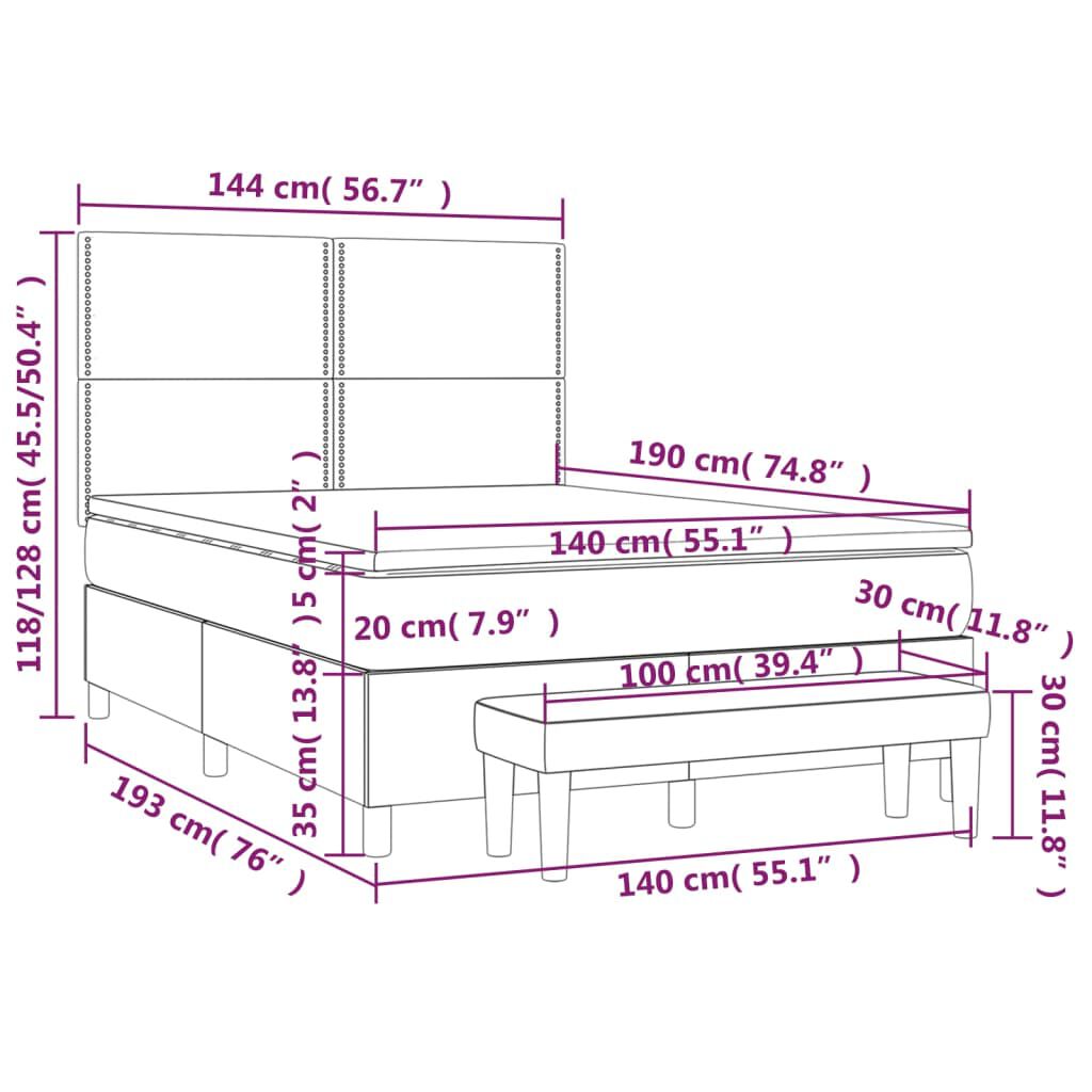 vidaXL Κρεβάτι Boxspring με Στρώμα Σκούρο Γκρι 140x190 εκ. Υφασμάτινο