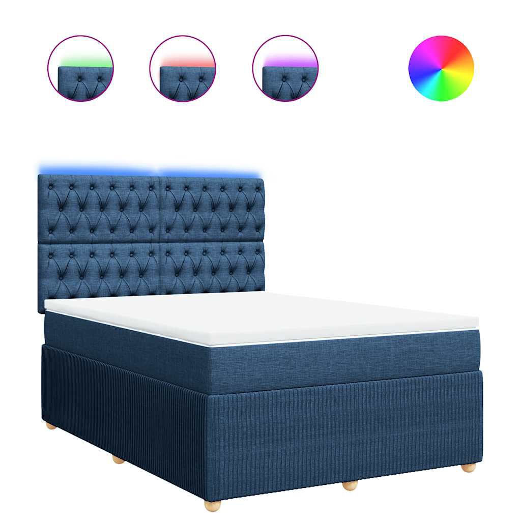 vidaXL Κρεβάτι Boxspring με Στρώμα Μπλε 160x200 εκ. Υφασμάτινο