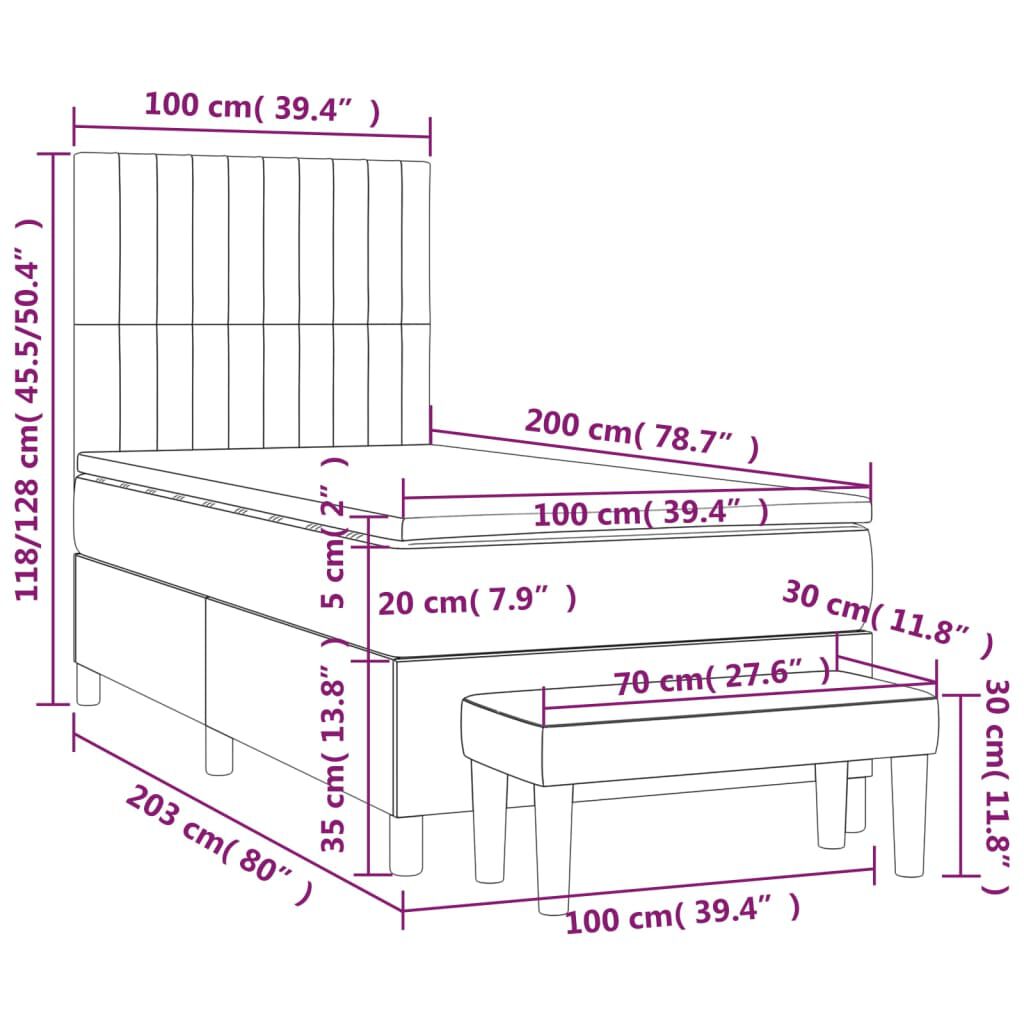 vidaXL Κρεβάτι Boxspring με Στρώμα Μπλε 100 x 200 εκ. Υφασμάτινο