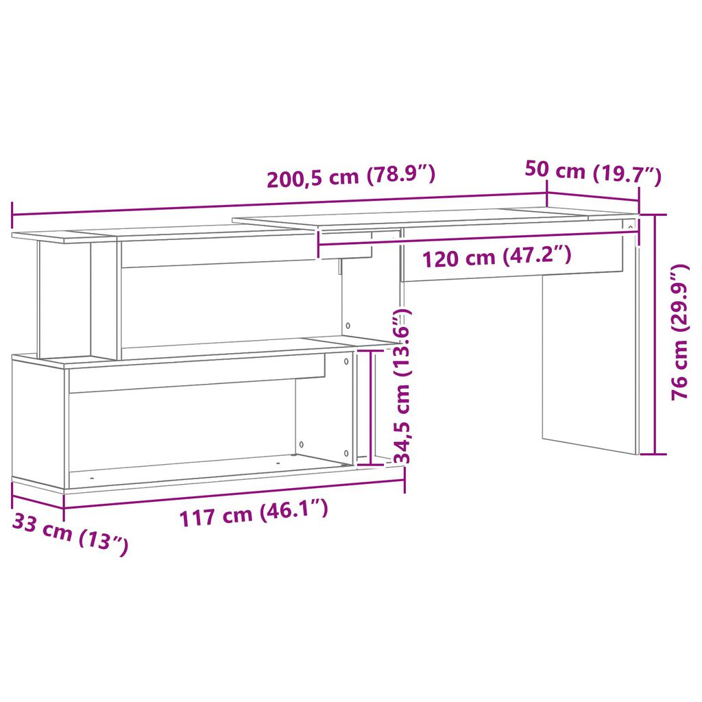 Γραφείο vidaXL Μαύρο Δρυς 200x50x76 εκ από Επεξεργασμένο Ξύλο