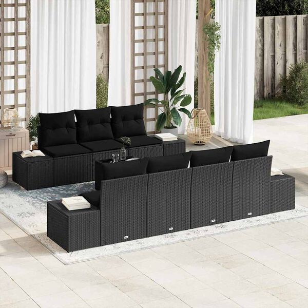 vidaXL Σετ Καναπέ Κήπου με μαξιλάρι 8 pcs Μαύρο 55 x 55 x 37 εκ