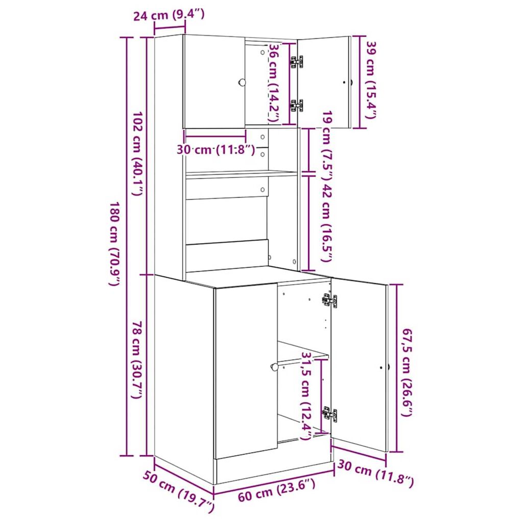 vidaXL Ντουλάπα Κουζίνας με ράφι artisan δρυς 60 x 50 x 180 εκ