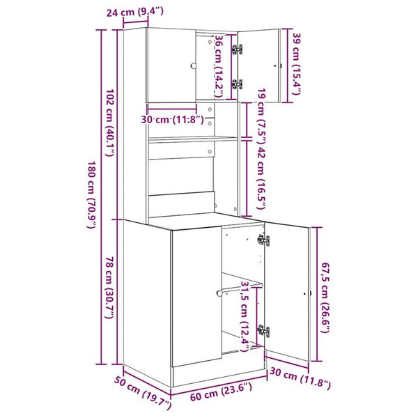 vidaXL Ντουλάπα Κουζίνας με ράφι artisan δρυς 60 x 50 x 180 εκ