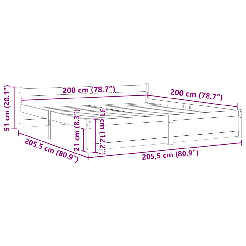 vidaXL Πλαίσιο Κρεβατιού Λευκό 200 x 200 εκ. από Μασίφ Ξύλο