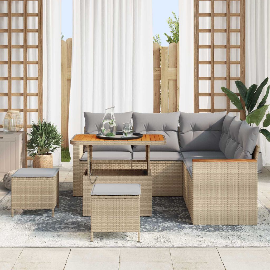vidaXL Σετ Καναπέ Κήπου με μαξιλάρι 8 pcs Μπεζ Πολυ ράταν