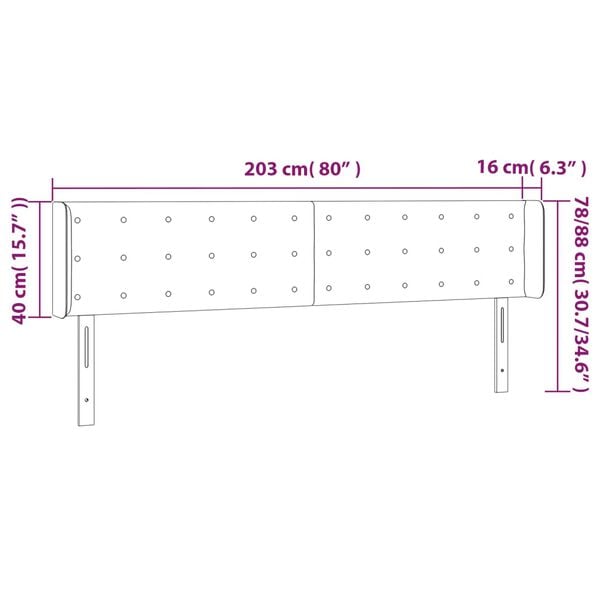 vidaXL Κεφαλάρι Κρεβατιού LED Σκούρο Γκρι 203x16x78/88 εκ. Βελούδινο