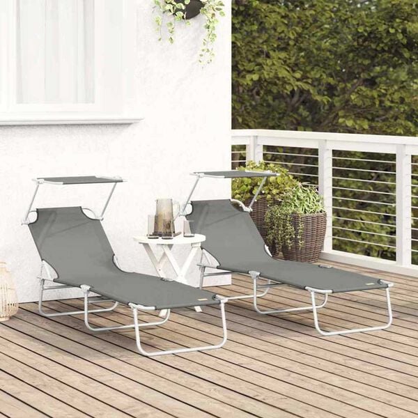 vidaXL Ξαπλώστρα 2-πρόσωπο 2 pcs Γκρι 58 x 188 x 77 εκ. ύφασμα