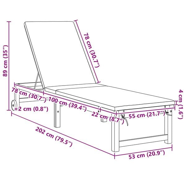 vidaXL Ξαπλώστρα με μαξιλάρι Καφέ 53 x 202 x 89εκ Μασίφ ξύλο ακακίας