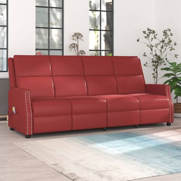 vidaXL Πολυθρόνα Μασάζ Ανακλινόμενη 4 Θέσεων Μπορντό Συνθετικό Δέρμα